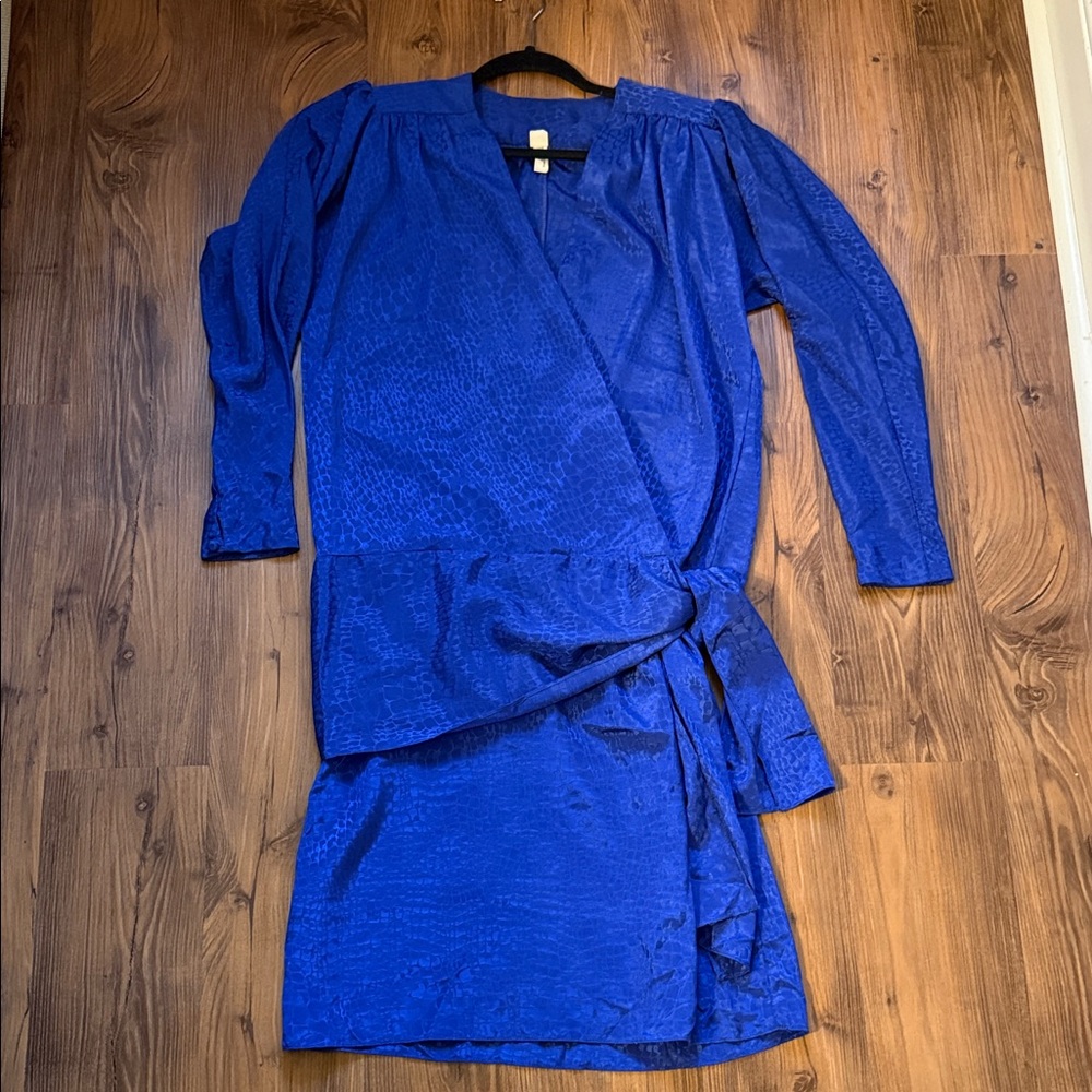 Vintage Elegant Blue Wrap Dress